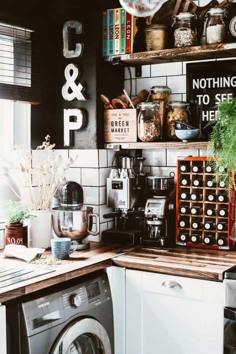 Boho Kitchen Shelf, Wall Clock Ikea, Reading Nook Chair, Diy Pantry Organization, Rental Kitchen, Diy Home Accessories, Diy Pantry, Home Gallery, Dark Wall