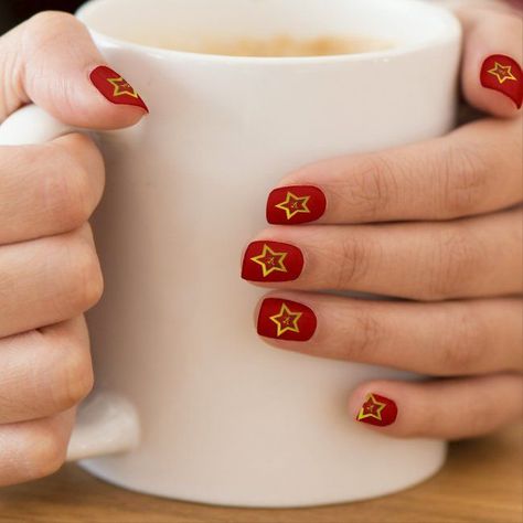 Nail Art Designs Red Star Minx Nail Wraps #nailart,#nailartdesigns,#nailart3d,#nailartmarble,#nailartcute,#nailartblack,#zazzle Vietnam Flag, Flag Nails, Minx Nails, Yellow Star, Glitter Nail Art, 3d Nail Art, Fall Nail Designs, Red Star, Valentine's Day Nails