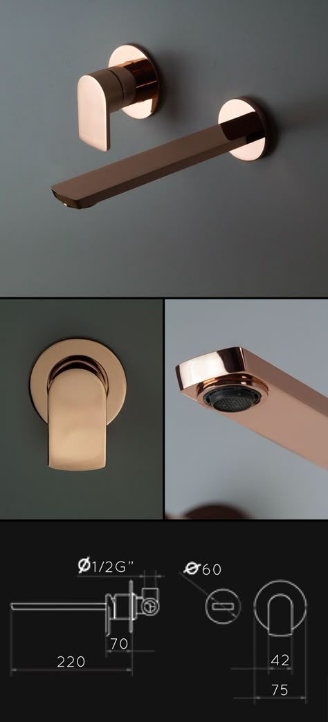 Copper Wall Basin Tap (35BB) Restauration Hardware, Bath Cabinet, Wall Basin, Gold Taps, Wall Mounted Taps, Copper Bathroom, Wall Taps, Faucet Design, Elegant Mirrors