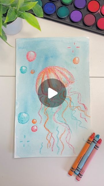 Crayon Resist Art, Crayon Art Tutorials, Jellyfish Art, Crayon Art, Art Courses, Ready To Go, Art Videos, Art Tutorials, Crayon