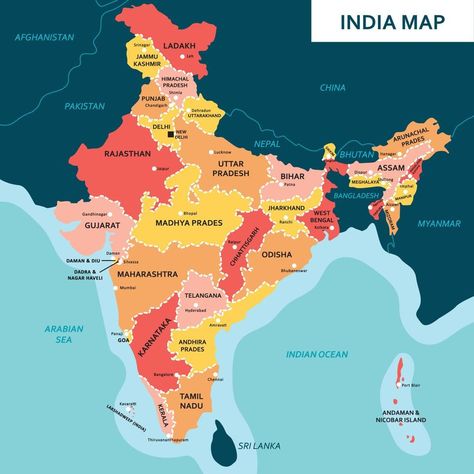 Map of India India Map Full Hd States, India Map Full Hd, India Map With States, Bharat Map, Map Of India, Harmandir Sahib, Diwali Photography, States And Capitals, India Map