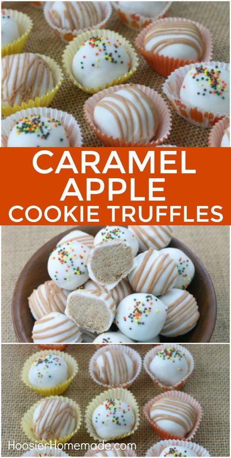 Caramel Apple Oreo Balls, Caramel Apple Truffles, Apple Balls, Brownie Squares, Cake Pucks, Caramel Truffles, Cookie Truffles, Apple Treats, Caramel Apple Cookies