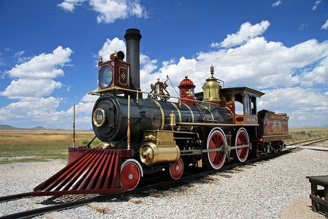 Union Pacific #119 at the Golden Spike | Flickr - Photo Sharing! Orient Express Train, Central Pacific Railroad, Train Locomotive, Old Steam Train, Golden Spike, Steam Engine Trains, Box Elder, Union Pacific Railroad, Old Trains