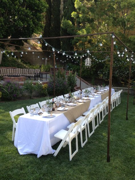 Outdoor Tuscan Dinner Party Backyard Party Lighting, Backyard Engagement Parties, Outdoor Dinner Party, Backyard Dinner Party, Backyard Wedding Decorations, Deco Champetre, Outdoor Dinner Parties, Garden Party Decorations, Outdoor Dinner