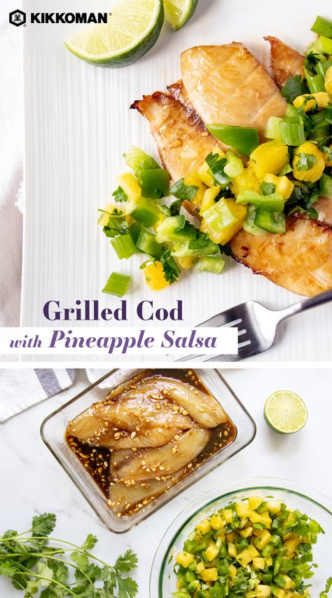 Pineapple Cod Recipe, Cod With Pineapple Salsa, Grilled White Fish Recipes, Leftover Fish, Sweet Salsa, Grilled Cod, Veggie Rice, Chinese Fish, Bbq Fish