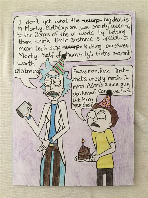 Rick and Morty birthday card Diy Rick And Morty Crafts, Rick And Morty Gift Ideas, Rick And Morty Birthday Party Ideas, Rick And Morty Printables, Rick From Rick And Morty Painting, Rick And Morty Valentines Card, Rick And Morty Birthday Cards, Rick And Morty Themed Gifts, Joe March