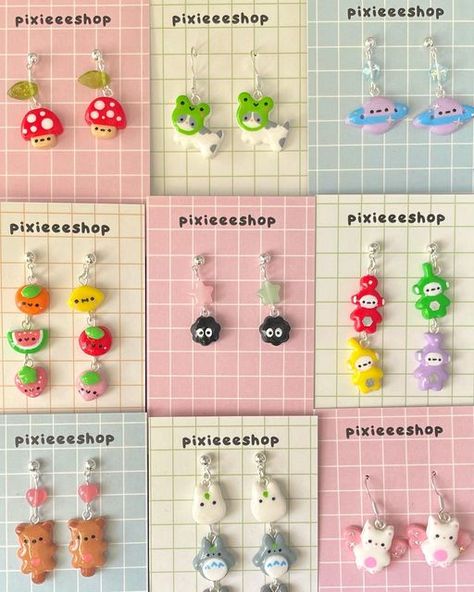 pixieeeshop on Instagram: "will u be grabbing some cute earrings on my shop this sunday? look out on my story for sneak peeks of this weekends update! #earringshop #earrings #handmade #clayearrings #smallbusiness" Crea Fimo, Clay Keychain, Clay Things, Craft Things, Clay Diy Projects, Tanah Liat, Earrings Polymer, Cute Polymer Clay, Clay Jewelry Diy