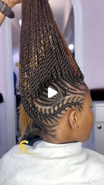 Cutelooks Beauty House TZ on Instagram: "Beautiful mohawk cornrows style
Colour mixed to pop the brown 🤎

Save it for later 👌🏾" Scape Braids For Black Women, Natural Cornrow Updo Hairstyles, Two Sided Hairstyle, Weave In The Back Hairstyles, Mohawk Cornrows For Black Women, Braids With Twist Natural Hair, Mohawk Cornrows, Boho Braids Mohawk, Mohawk Braid Hairstyles