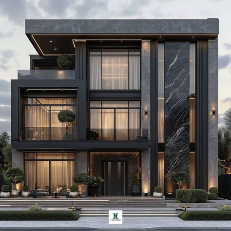 3 Story House Design Modern, Kuwait House Design, Luxurious Floor Plans, Glass Contemporary House, Modern Villa Elevation Design, 3 Floor House Elevation, Luxury Houses Exterior, 3 Story House Exterior, 3 Floors Building Elevation