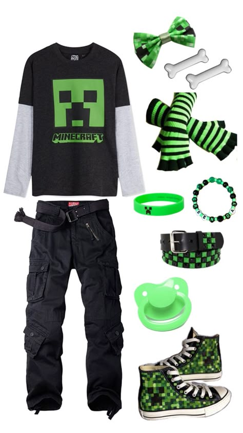 Scenecore Outfit, Creepers Outfit, Minecraft Outfits, Androgynous Outfits, Silly Clothes, Trashy Outfits, Silly Shirt, Scene Core, Scene Outfits