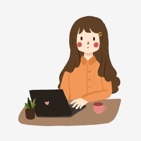 Working Cartoon, Work From Home Illustration, Working Illustration, Home Png, Life Is Wonderful, Work Illustration, Working Drawing, Girl Illustration, Cute Cartoon Drawings