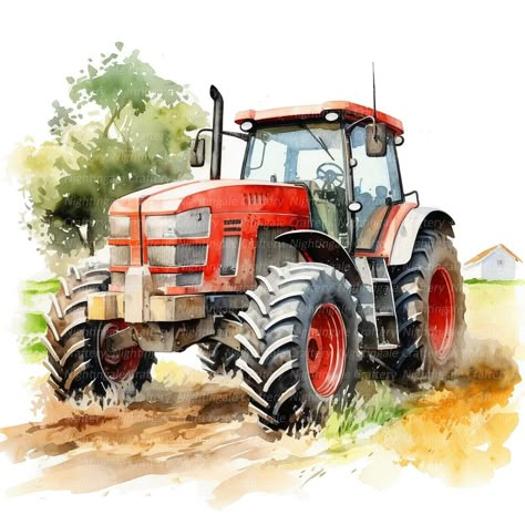 Tractor Painting, Watercolor Tractor, Western Journal, Farm Art, Old Tractors, Vintage Tractors, Baby Birthday Cakes, Farm Design, Diy Furniture Projects