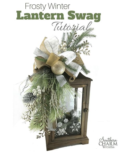 Today I'm showing you a quick way to customize a lantern with a swag and some fun snowflakes on the glass for winter. Plus, everything can be removed after the season and changed for another holiday! Lantern Swags Tutorial, Winter Lantern, Holiday Lanterns, Lantern Swag, Swag Ideas, Lantern Ideas, Christmas Lantern, Wreaths Diy, Wreath Diy