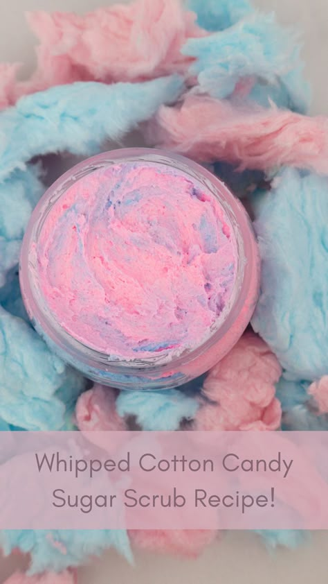 Cotton Candy Lip Scrub, Exfoliating Whipped Soap, Whipped Soap Scrub Recipe, Whipped Soap Diy How To Make, Diy Foaming Body Scrub Recipe, Whipped Scrub Diy, How To Make Whipped Body Scrub, Whipped Body Scrub Recipe, How To Make Sugar Scrub Recipes