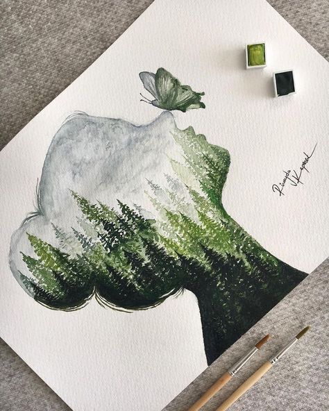 WATERCOLOR ⭐ Art sharing page on Instagram: “More art 👉 @watercolor_daily In unity with nature 🌿 Artist @ruveyda_art #aquarelle_daily” Cartoon Painting Ideas, Painting Ideas On Canvas Valentines, Canvas Easy Painting Ideas, Canvas Easy Painting, Canvas Cartoon, Painting Ideas On Canvas Easy, Easy Painting Ideas On Canvas, Easy Painting Ideas, Trippy Painting