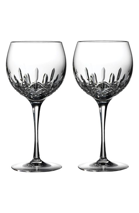 Waterford 'Lismore Essence' Lead Crystal Balloon Wine Glasses (Set of 2) Black Champagne Flutes, White Wine Pairings, Crystal Drinkware, Waterford Crystal Lismore, Waterford Lismore, Crystal Goblets, Modern Holiday Decor, Crystal Stemware, White Wine Glasses