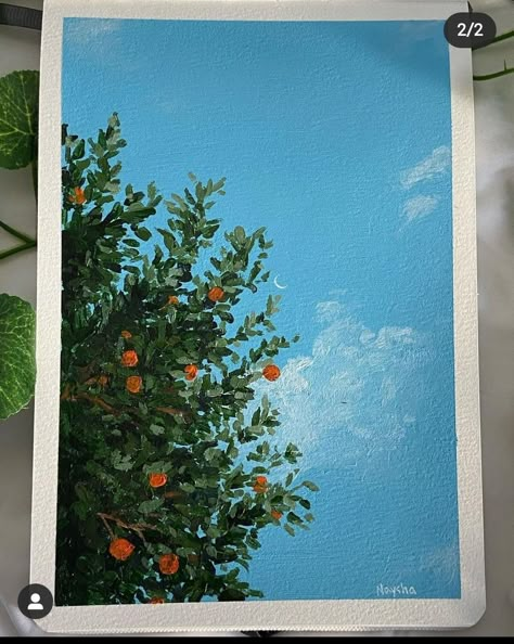 Painting Ideas For Lost Loved Ones, Green Theme Painting, Painting Nature Easy, Oil Pastel Art Landscape, Gouche Painting Ideas Easy, Oil Pastel Nature, Simple Art Painting Ideas, Acrylic Painting Ideas Landscape, Painting Postcards