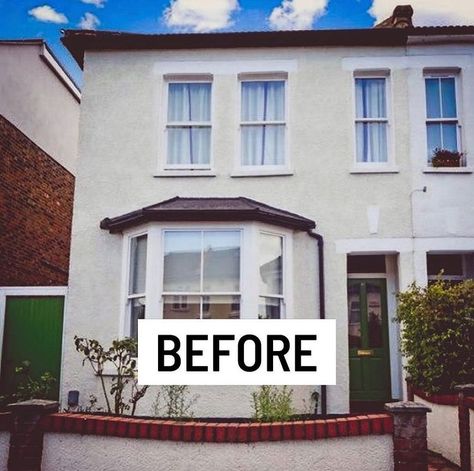 Transformations Before/After | Gorgeous garden renovation by @greengenielandscapes | Instagram Home Transformation Before After, Limestone Planter, Bay Window Exterior, Window Renovation, Garden Renovation, Window Roof, Victorian Renovation, Front Elevation, Gorgeous Gardens