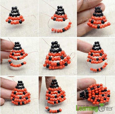 make beetle’s body Seed Bead Ladybug, Beaded Beetle Tutorial, Beaded Insects Tutorials, Seed Bead Insects, Beaded Animals Tutorial, Pony Bead Animals, Pony Bead Projects, Jewlery Necklace, Beaded Beetle Brooch