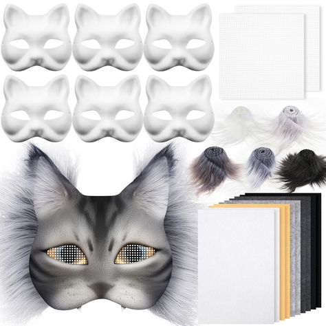 PRICES MAY VARY. Complete Therian Mask DIY Set: we provide you with 6 paper cat masks, 10 sheets of felt fabric sheet measuring about 7.87 x 11.81 inches/ 20 x 30 cm, thickness about 1 mm, 2 plastic mesh sheets measuring about 3.94 x 3.94 inches/ 10 x 10 cm, 1 set of faux fur fabric precut strip, this is a complete DIY kit, you can dye these into the color you want according to your needs White Cat Therian Mask: the package includes 6 pieces blank cat therian mask, made of quality paper, lightwe How To Felt A Therian Mask, Halloween Therian Mask, Felt Animal Masks Diy, Therians Mask, Cat Mask Ideas, Therian Quads, Animal Masks Diy, Cat Therian Mask, Cat Masquerade Mask