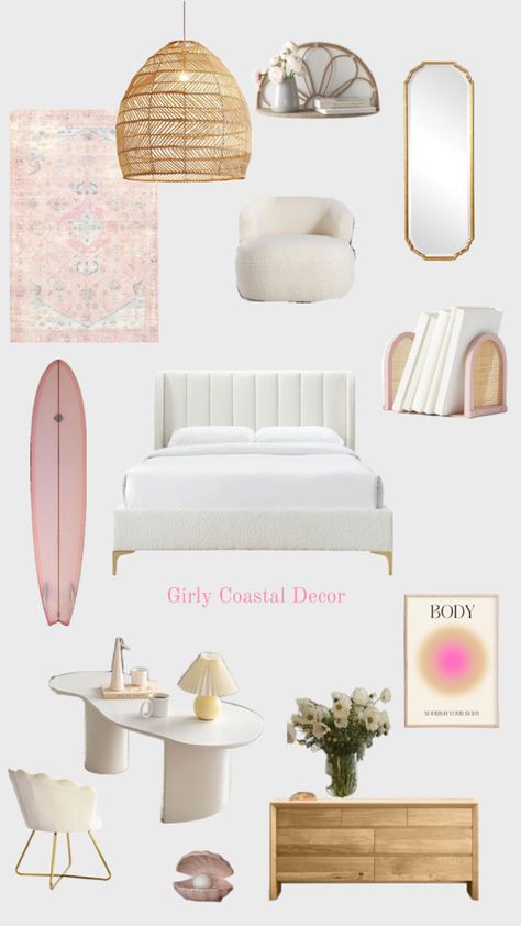 Girly Coastal Lookbook Pink Coastal Bedroom, Pink Coastal, Bedroom Pink, Coastal Bedroom, Room Inspiration Bedroom, Bedroom Inspo, Room Inspo, Room Inspiration, Lookbook