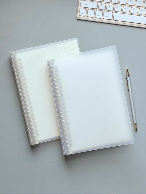 Shein Notebook, Binder Notebook Aesthetic, School Folder Design, Stationary For School, Muji Notebook, Loose Leaf Notebook, White Notebook, Girl School Supplies, Binder Notebook