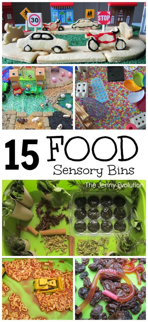 15 Fun Food Sensory Bins and Activities for Kids | The Jenny Evolution Sensory Bins For Toddlers, Garden Crafts For Kids, Sensory Tubs, Feeding Therapy, Sensory Diet, Food Activities, Sensory Table, Food Therapy, Sensory Processing Disorder