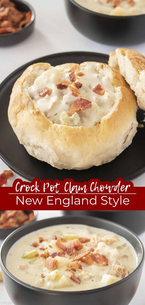 Crock Pot Clam Chowder is a tasty soup recipe that's so easy. Making it New England style gives you a rich & creamy chowder you can't beat! Clam Chowder Recipe Crock Pot, Crock Pot Clam Chowder, Crockpot Clam Chowder, Clam Chowder New England, Lobster Bisque Soup, Clam Chowder Recipe, New England Clam Chowder, Crockpot Soup, Seafood Chowder