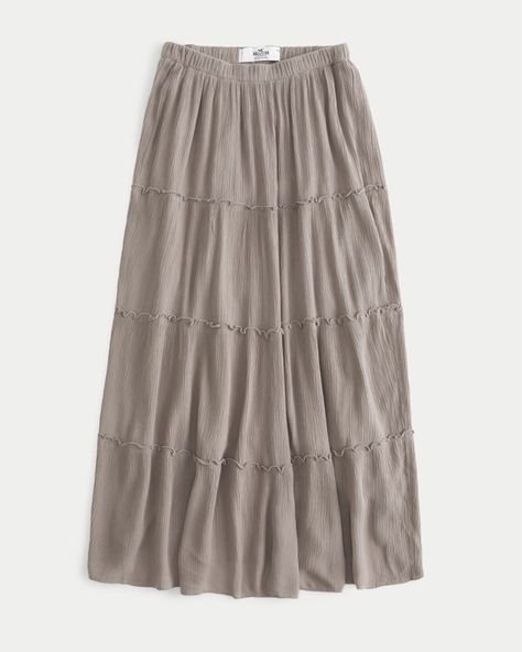 Drapey and super soft, this maxi-length skirt is made with crinkle fabric and features tiered detailing and a banded waist. Adjustable rise. Imported. Crinkle Fabric, Tiered Maxi Skirt, Women's Bottoms, Teen Clothing, Clothing For Women, Outfits For Teens, Hollister, Women Men, Maxi Skirt