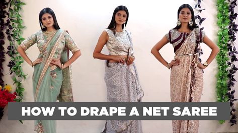 How to drape Net Saree in Different Ways, Net Saree Draping Styles, Saree Draping Styles Wedding, Modern Saree Draping, Draping Ideas, Draping Styles, Drape Sarees, Saree Draping Styles, Saree Draping, Hindi Video