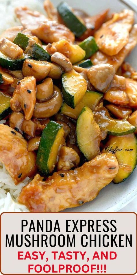 Enjoy the taste of Panda Express at home with this Mushroom Chicken Copycat! Easy, quick, and full of flavor. Panda Express Mushroom Chicken, Mushroom Chicken Recipe, Zucchini And Mushrooms, Homemade Chinese Food, Chicken Mushroom Recipes, Chinese Cooking Recipes, Easy Chinese Recipes, Panda Express, Mushroom Chicken