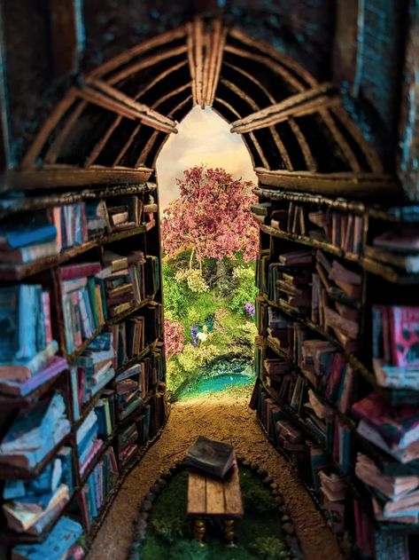 Library Book Nook, Enchanted Library, Magical Trees, Magical Library, Minecraft Village, Celtic Fairy, Mini Library, A Secret Garden, Magical Tree