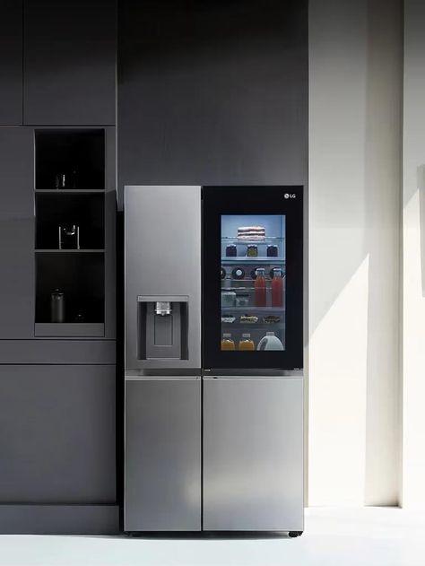 Equipped with advanced features such as water and ice dispensers, temperature controls, and energy-efficient technologies, side-by-side refrigerators not only enhance convenience but also contribute to a more sustainable and eco-friendly kitchen. Fridge Kitchen Design, Lg French Door Refrigerator, Side By Side Fridge, Fridge Design, Fridge Lg, Fridge Kitchen, Lg Refrigerator, Vegetable Boxes, Double Door Refrigerator