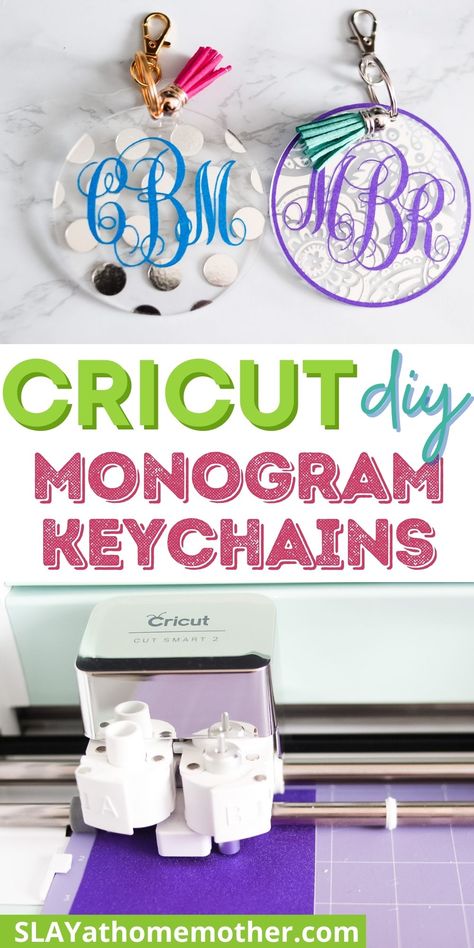 These gorgeous DIY acrylic keychains make great personalized birthday or holiday gifts! Grab your Cricut and make them for your friends and family! #cricut #cricutcrafts #slayathomemother #cricutcreated #cricutmade #keychains #easycrafts How To Make Keychains, Cricut Monogram, Cricut Birthday, Cricut Explore Projects, Keychain Craft, Diy Monogram, Cricut Projects Beginner, Acrylic Keychains, A Monogram