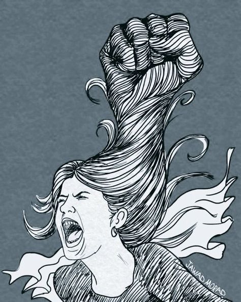 Feminist Sketches Art, Art And Activism, Ecofeminism Illustration, Woman Life Freedom Iran Illustration, Woman Rights Painting, Women Life Freedom Iran Art, Powerful Woman Drawing, Women Empowerment Drawing, Resistance Art