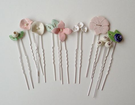 PAIR of HAIR Pins / Sticks, Your Choice, Silver Plated, Flowers, Leaves, Bridal, Whimsical, Romantic, Heirloom, Antique Style, Boho, Wedding... Diy Polymer Clay, Lifestyle Blog Design, Diy Hair Accessories Ribbon, Handmade Hairpin, Ceramic Hair, Design Mom, Polymer Clay Jewelry Diy, Clay Jewelry Diy, Clay Design