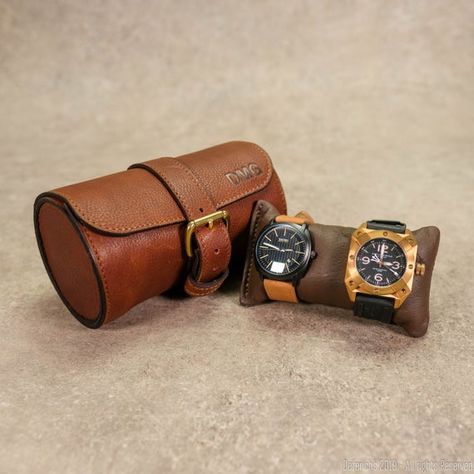 Watch Roll Case, Monogram Plates, 3rd Year Anniversary Gifts, Leather Watch Roll, Leather Watch Case, Personalized Watches, Small Watch, Watch Roll, 3rd Anniversary Gifts