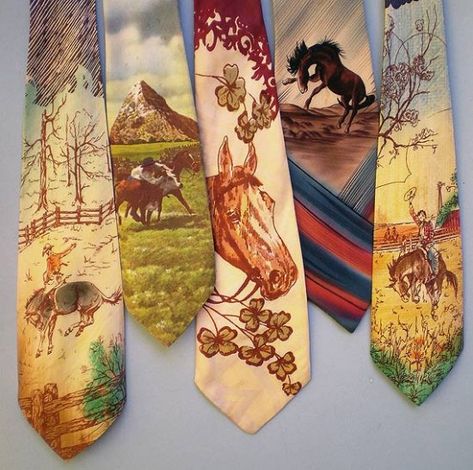 Funky Ties, Vintage Western Fashion, Cool Ties, Novelty Print, Vintage Western, Fabric Jewelry, Round Up, The Untamed, Photo Print