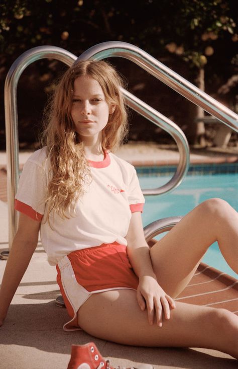 CAMP, staff ringer tee, $48, available at CAMP; CAMP, roller girl shorts, $55, available at CAMP. Retro Camp Outfit, Croquet Decor, 70s Inspired Fashion Summer, Retro Summer Camp, Retro Summer Outfits, Camping Photo, Camp Camp, 70s Inspired Fashion, Girl Shorts