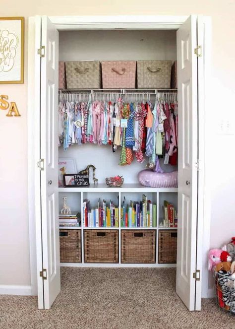 Bins Organization, Toddler Closet Organization, Toddler Closet, Closet Room Organizer, Kids Bedroom Organization, Baby Room Storage, Nursery Closet Organization, Closet Diy, Baby Closet Organization