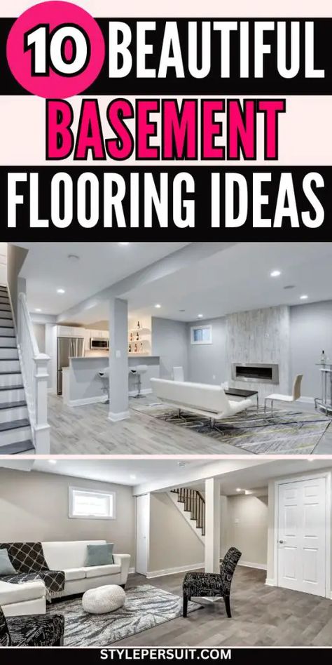 BASEMENT FLOORING IDEAS Basements With Tile Floors, Cheap Basement Flooring Ideas, Basement Bar Flooring, Light Basement Flooring, Basement Bathroom Tile Ideas, Cement Basement Floor Ideas, Finished Basement Flooring, Basement Floor Colors, Carpet Basement Ideas