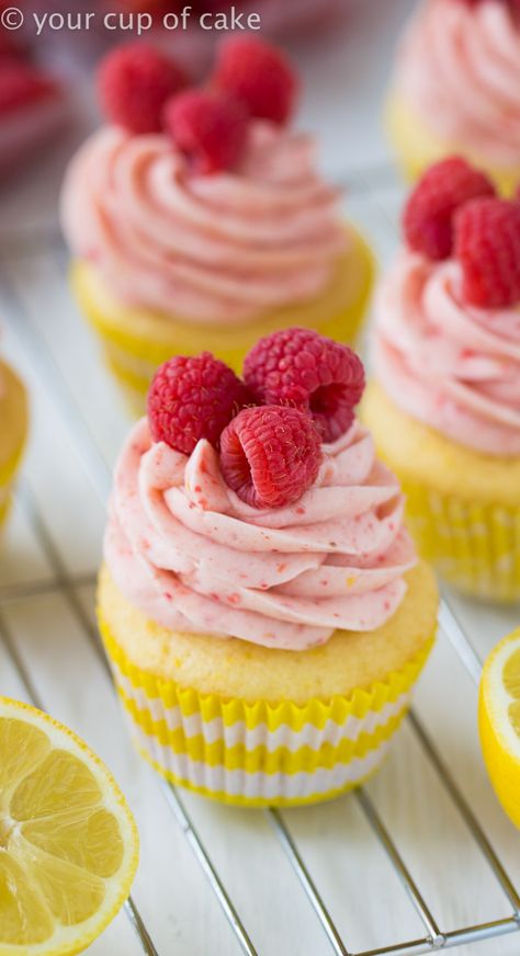 Raspberry Lemonade Cupcakes with a scratch and cake mix recipe!  The raspberry frosting is to die for! from @lizzyscupofcake Raspberry Lemonade Cupcakes, Lemon Raspberry Cupcakes, Cupcakes Lemon, Cupcake Recipes From Scratch, Raspberry Frosting, Lemonade Cupcakes, Summer Cupcakes, Recipes From Scratch, Raspberry Cupcakes