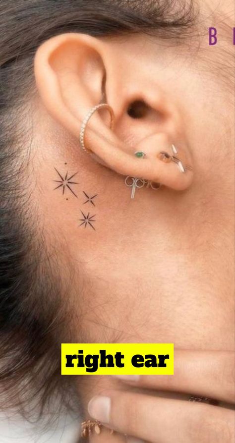 Tragus Tattoo, Star Tattoos Behind Ear, Tattoos Black Women, Tattoo Sonne, Small Star Tattoos, Behind Ear Tattoos, Tato Minimal, Flower Wrist Tattoos, Neck Tattoos Women