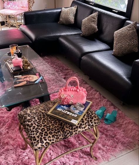 Cheetah Couch, Shag Rug Living Room, Leopard Room, Pink Shag Rug, Mood 2024, Y2k Bedroom, Area Rugs For Bedroom, Fuzzy Rug, Room Things