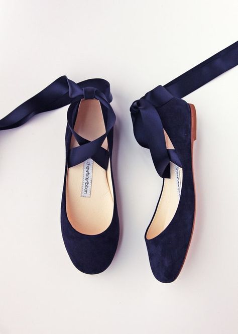 Navy Blue Nubuck Ballet Flats With Long Lace up Ribbons | Etsy Navy Blue Ballet Flats, Blue Ballet Flats, Lace Up Ballet Flats, High Fashion Branding, Blue Wedding Shoes, Ballerina Style, Navy Shoes, Blue Flats, Ballerina Shoes