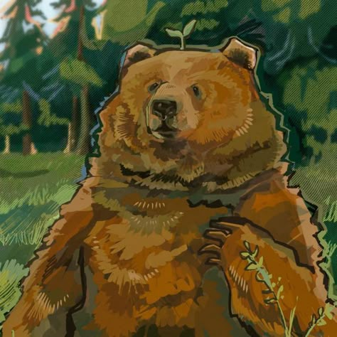 Super Detailed Art, Sun Bear Art, Simple Bear Painting, Cute Bear Painting, Bear Illustration Art, Painting Ideas Animals, Colorful Bear Painting, Painting Person, Grizzly Bear Art