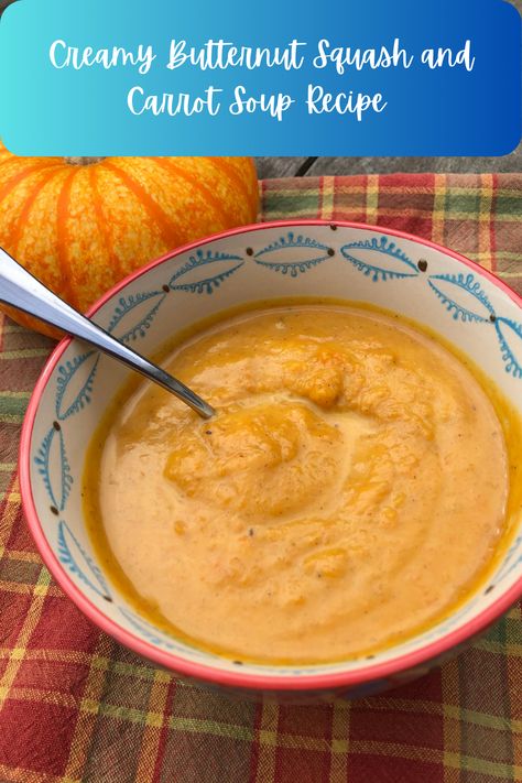 Creamy Butternut Squash and Carrot Soup Recipe is a delicious and easy soup perfect for autumn. With sweet butternut squash and carrots and warming spices like cinnamon and cumin, make a big pot and freeze it to enjoy all autumn long.
#easyrecipe #easysoup #autumnrecipes #creamysoup Butternut Squash Sweet Potato Carrot Soup, Butternut Carrot Soup, Butternut Squash And Carrot Soup, Carrot Butternut Squash Soup, Sweet Potato Carrot Soup, Butternut Squash Sweet, Carrot Soup Recipes, Loaded Baked Potato Soup, Carrot Soup