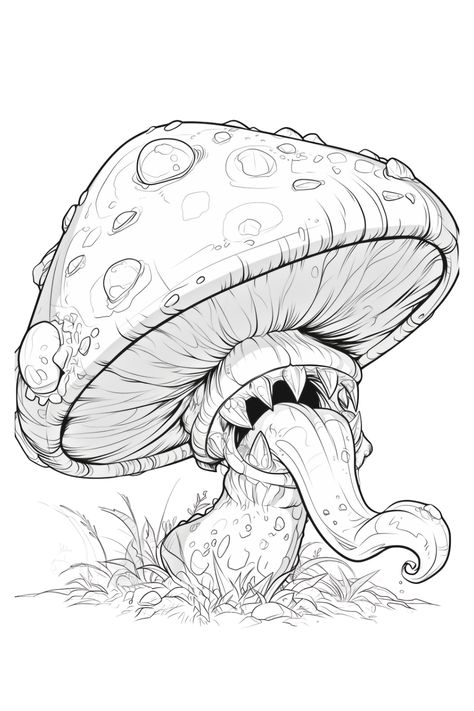 What do you think about these scary coloring pages with creepy mushroom? Color In Drawings Free Printable, Halloween Mushroom Tattoo, Creepy Coloring Pages Free Printable, Trippy Colouring Pages, Spooky Mushroom Drawing, Spooky Pyrography, Adult Drawing Ideas, Creepy Mushroom Drawing, Skull Coloring Pages Free Printable