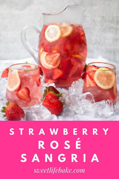 Rose Wine Sangria, Strawberry Lemonade Sangria, Sparkling Strawberry Lemonade, Lemonade Sangria, Rosé Sangria, National Wine Day, Sparkling Sangria, Easy Sangria Recipes, Strawberry Sangria