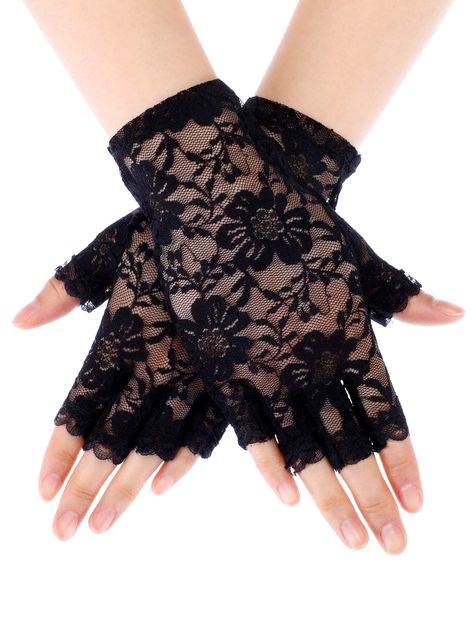 Skylety Sunblock Fingerless Bridal Gloves | Red Wedding Veil Gloves For Wedding, Floral Gloves, Lace Fingerless Gloves, Mesh Gloves, Black Lace Choker, Black Lace Shorts, Bridal Gloves, Halloween Fancy Dress, Fantasias Halloween